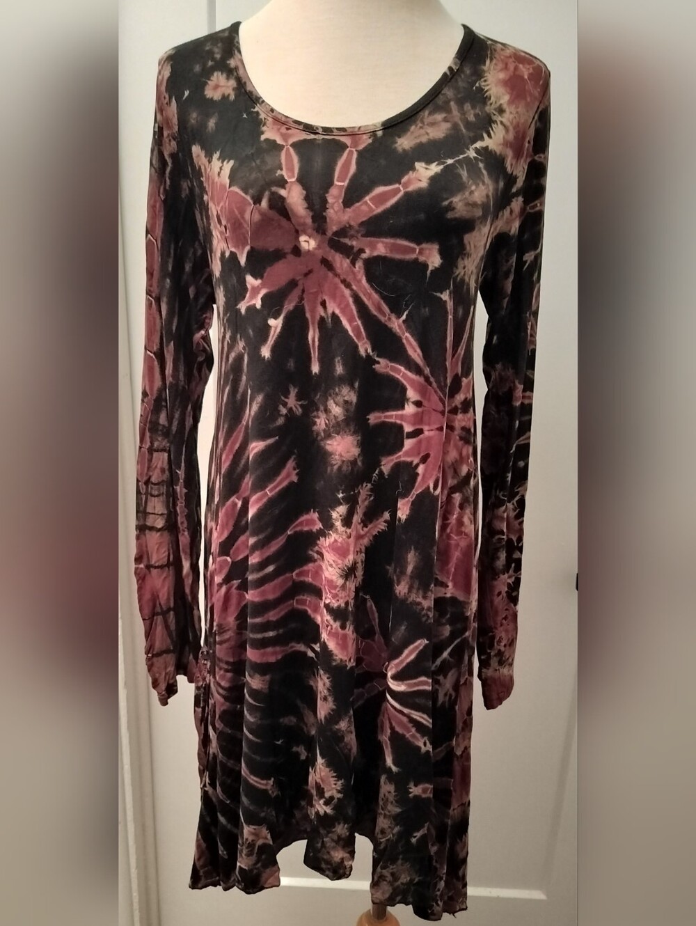 Tie Dyed Long Sleeve Dress in Black & Brown By Clea Ray